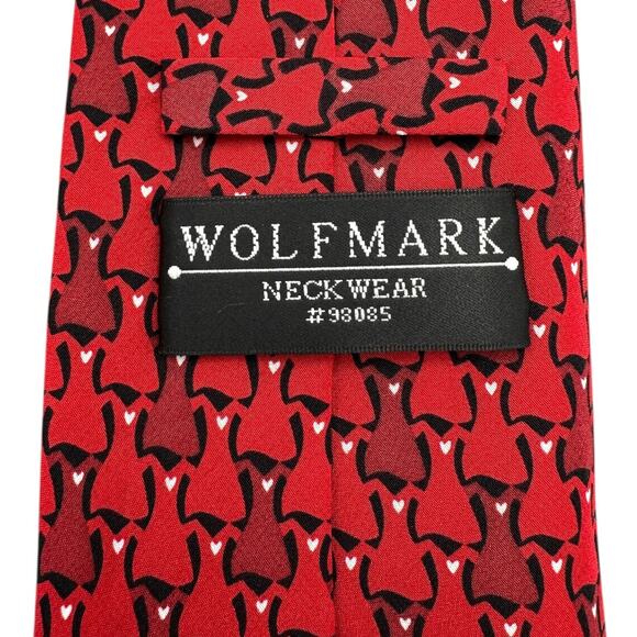 Wolf Mark Vintage Dress Tie 100% Silk Red Dress Heart Pattern 59" 4" - Picture 5 of 9